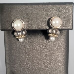 LAGOS Caviar Two-Tone Dual Pearls Leverback Earrings
